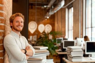 An employee showcasing good personality at a modern office